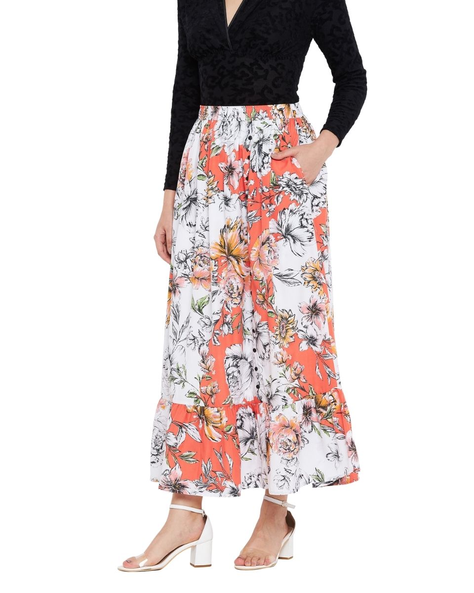 Floral Printed Multicolor Polyester Skirt For Women