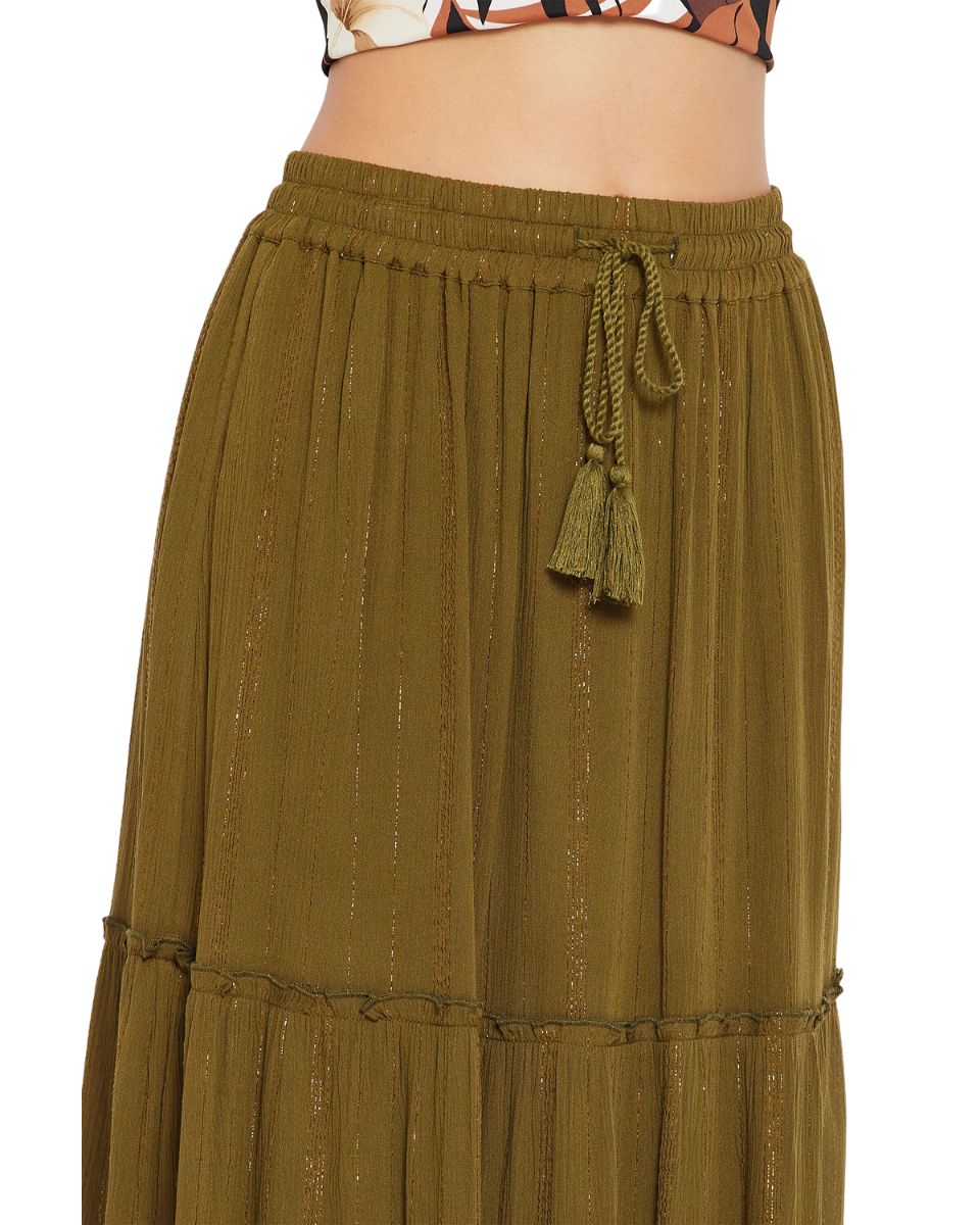 Olive Solid Rayon Skirt For Women