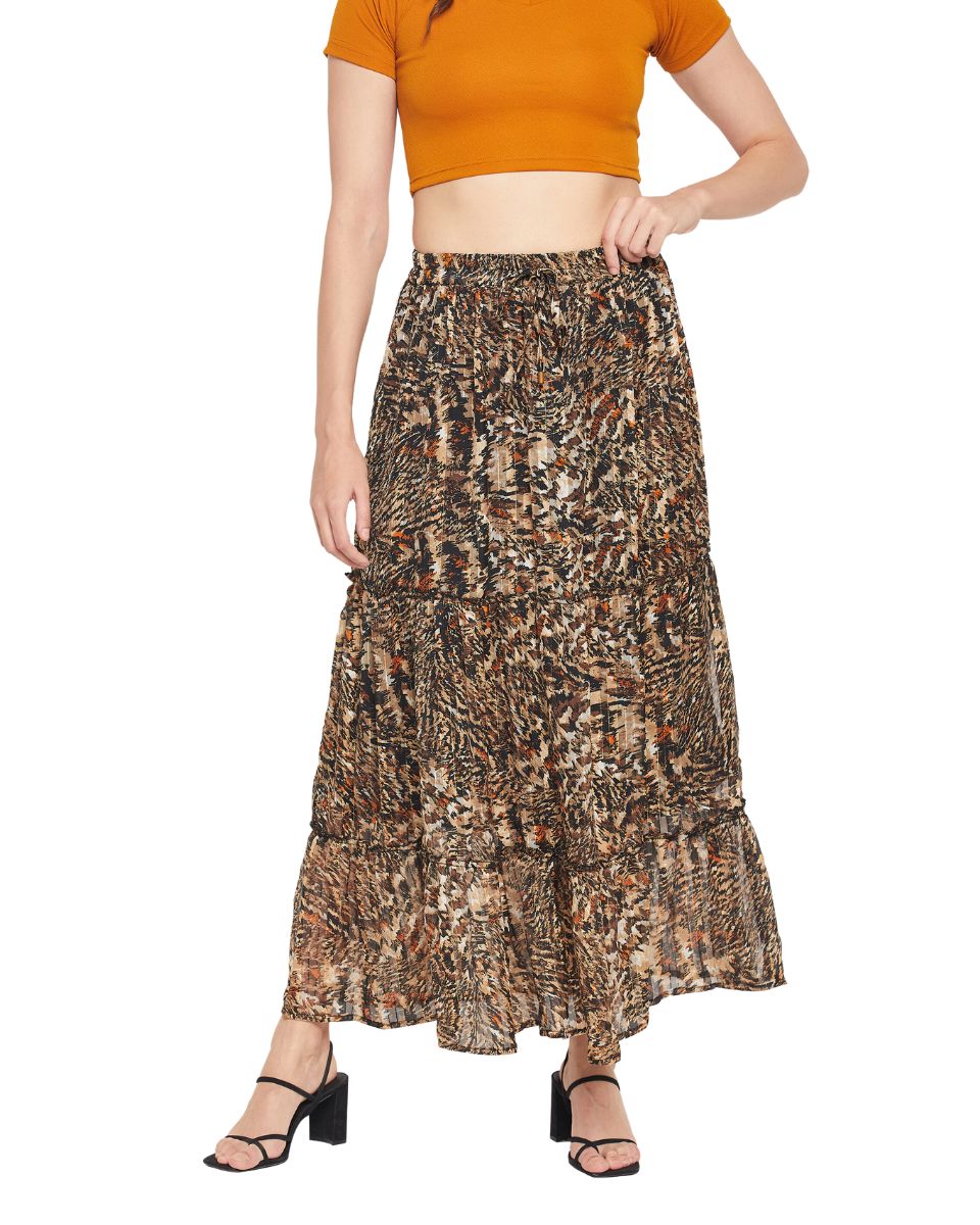 Gold Lurex Chiffon Pleated Skirt For Women