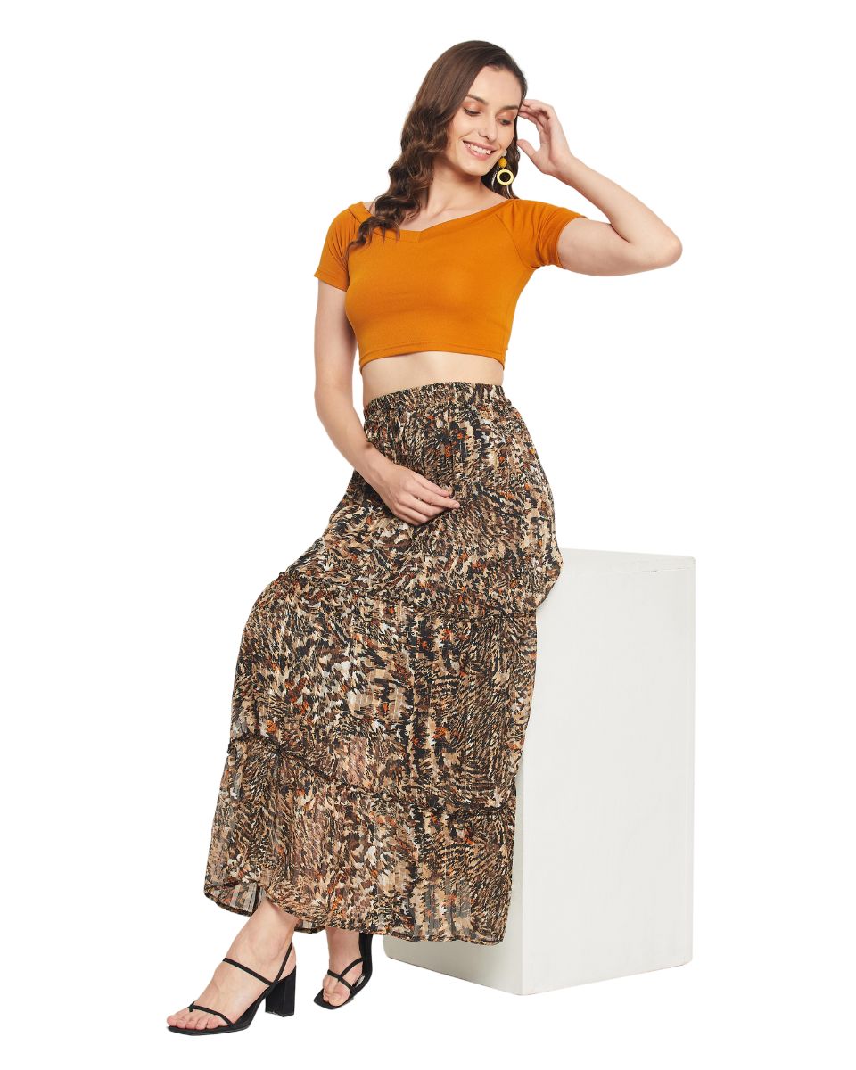 Gold Lurex Chiffon Pleated Skirt For Women