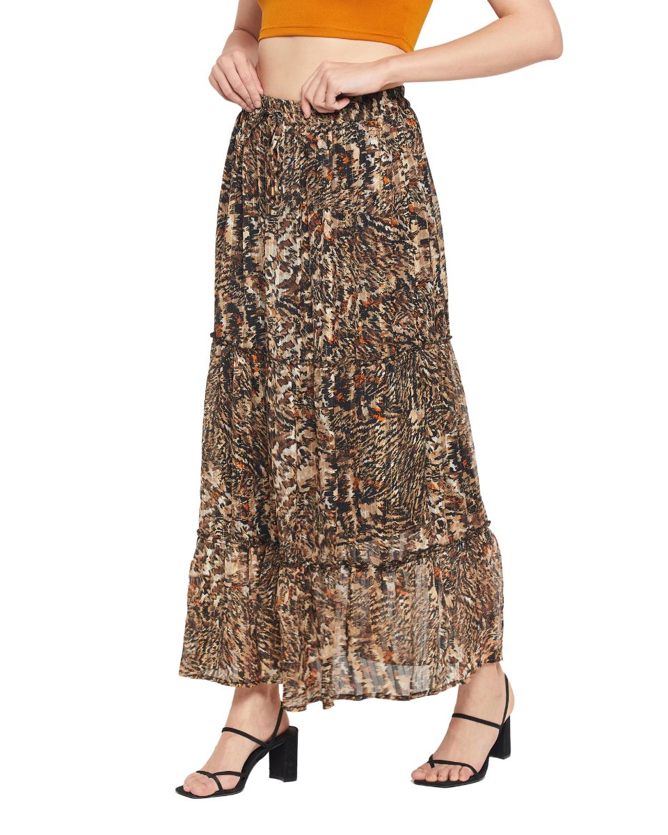 Gold Lurex Chiffon Pleated Skirt For Women