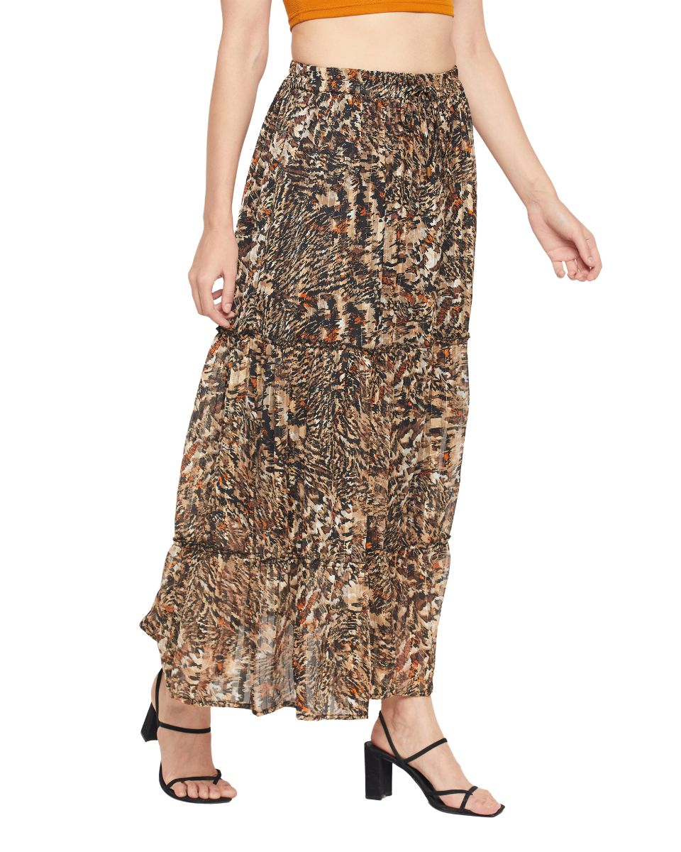 Gold Lurex Chiffon Pleated Skirt For Women