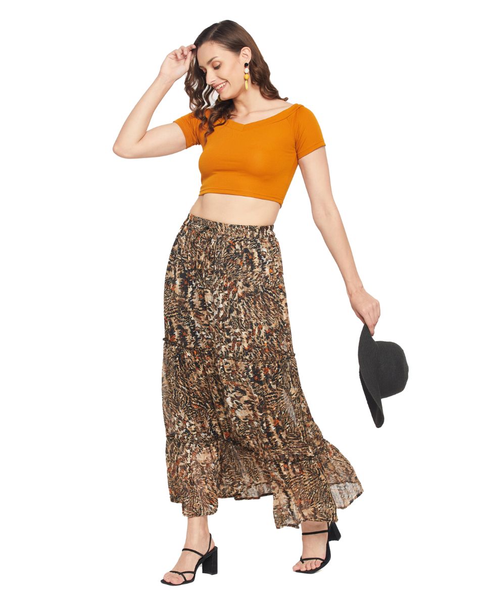 Gold Lurex Chiffon Pleated Skirt For Women