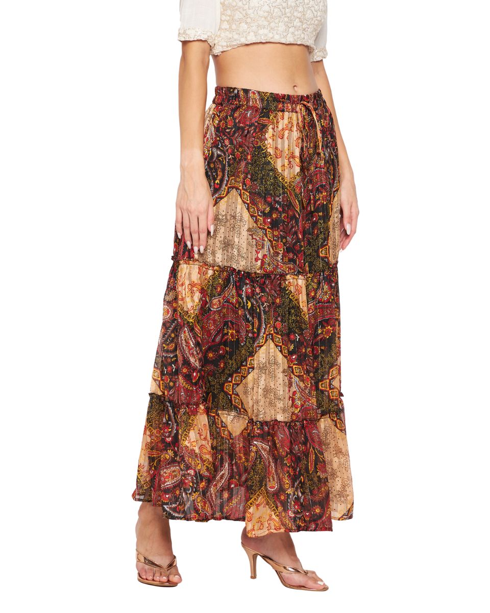 Multicolor Chiffon Pleated Skirt For Women