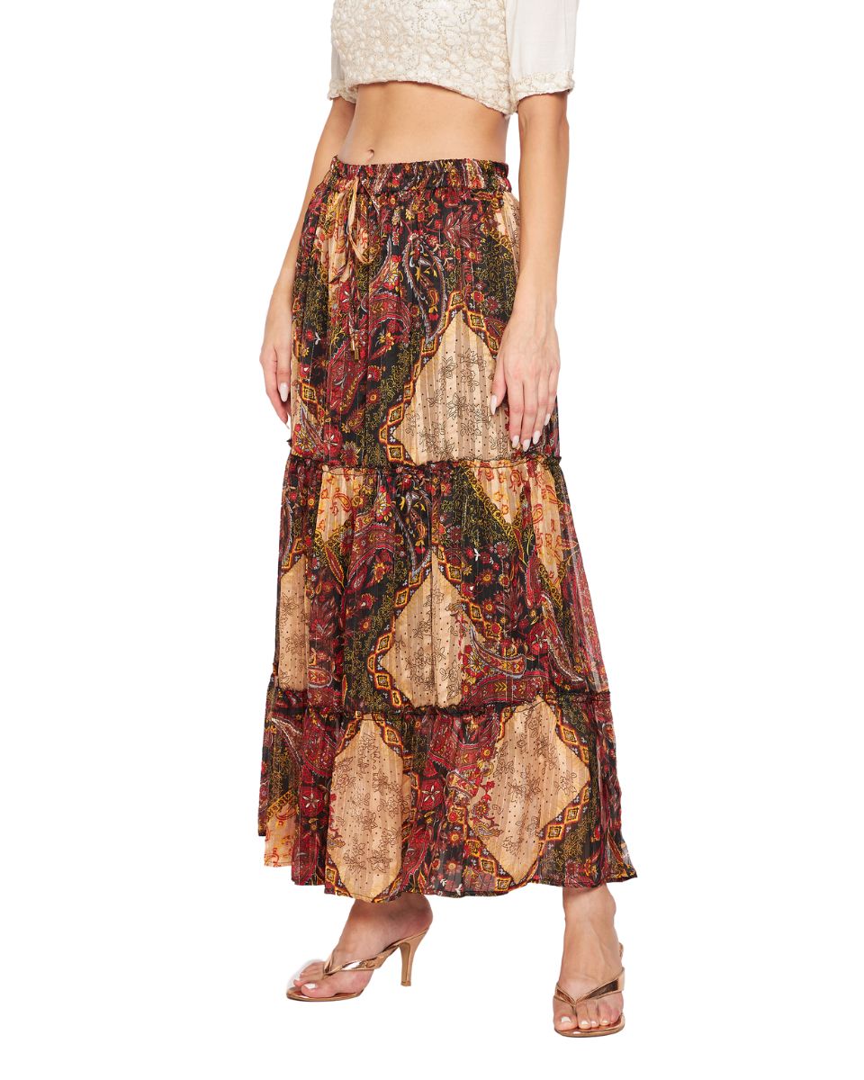 Multicolor Chiffon Pleated Skirt For Women