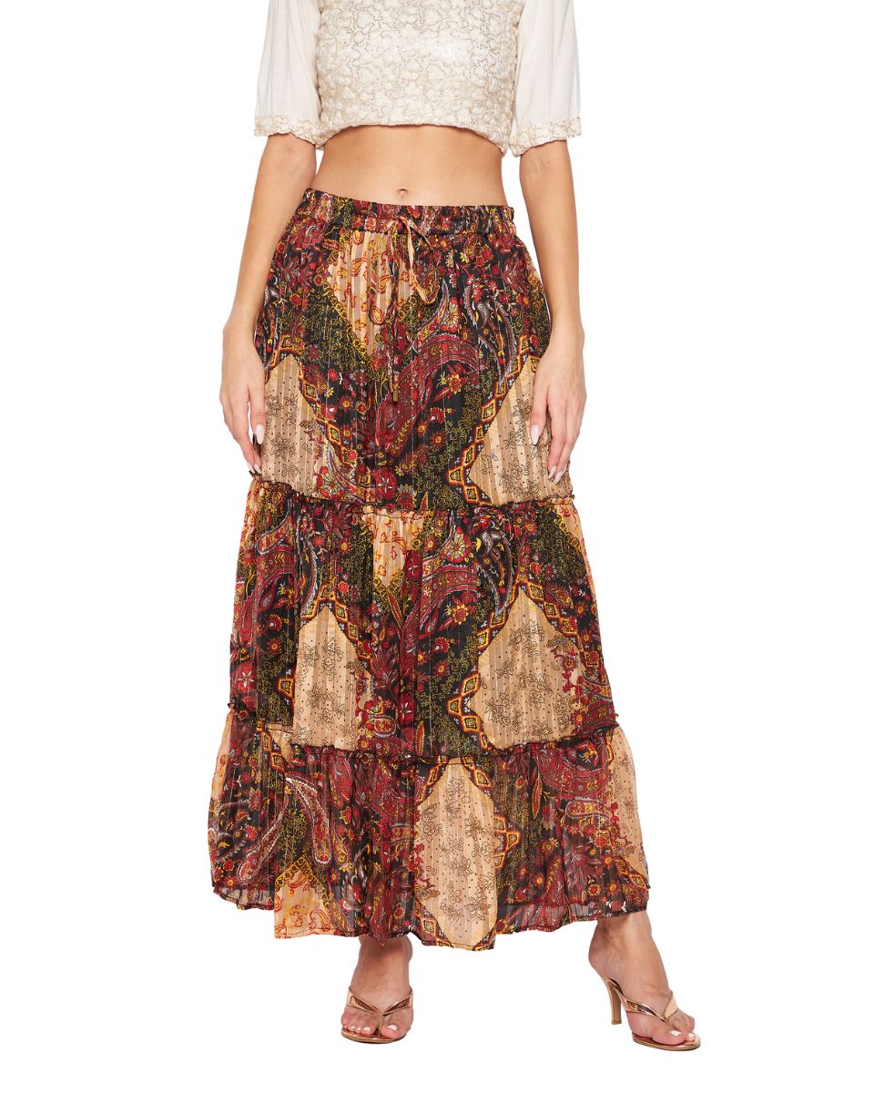 Multicolor Chiffon Pleated Skirt For Women