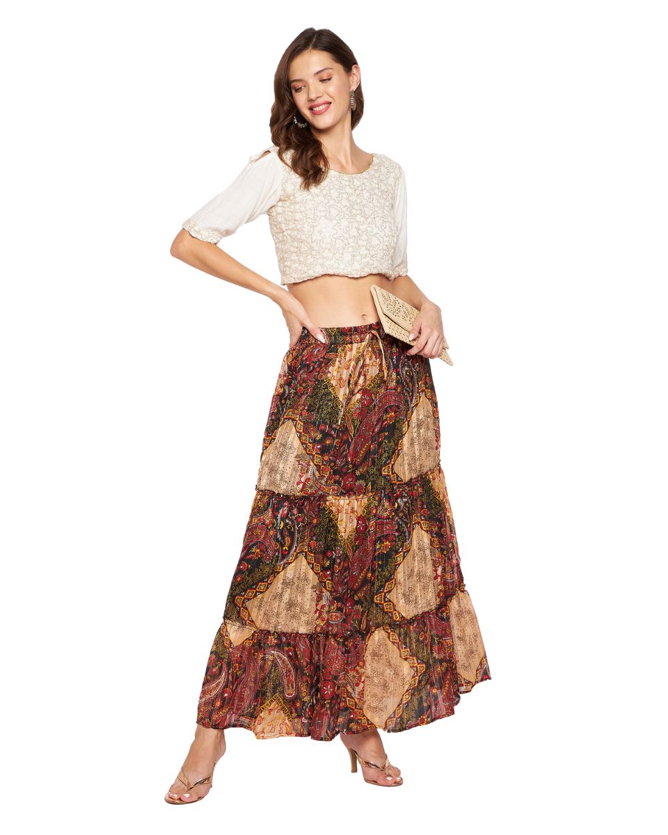 Multicolor Chiffon Pleated Skirt For Women