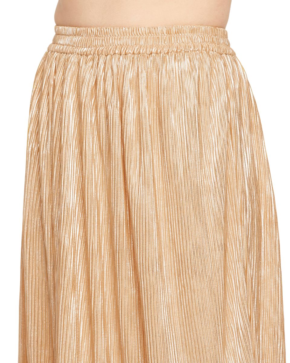 Champagne Color Poly Knit Pleated Maxi Skirt For Women