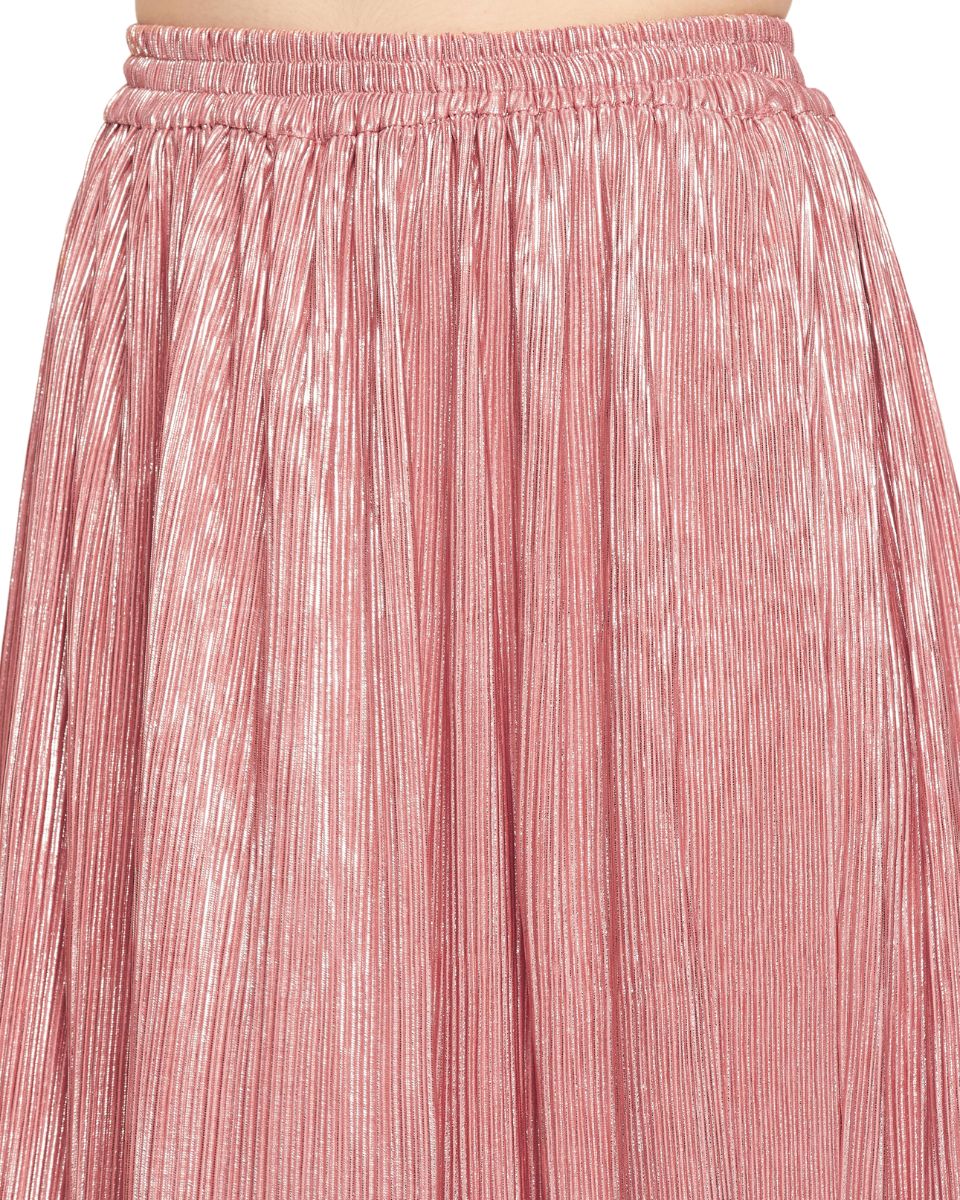 Light Pink Poly Knit Pleated Maxi Skirt For Women