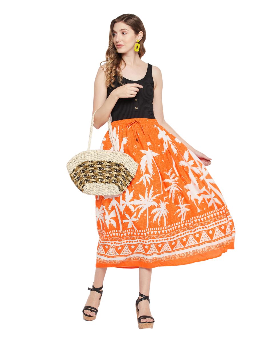 Women Tropical Print Rayon Skirt