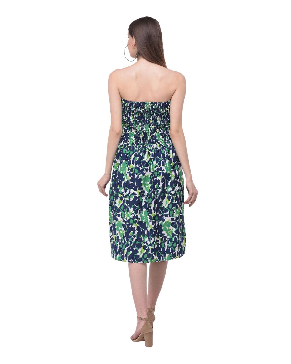 Green Strapless Floral Printed Short Tube Dress For Women