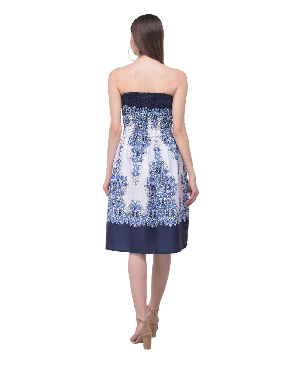 Digital printed Blue Strapless Tube Dress For Women