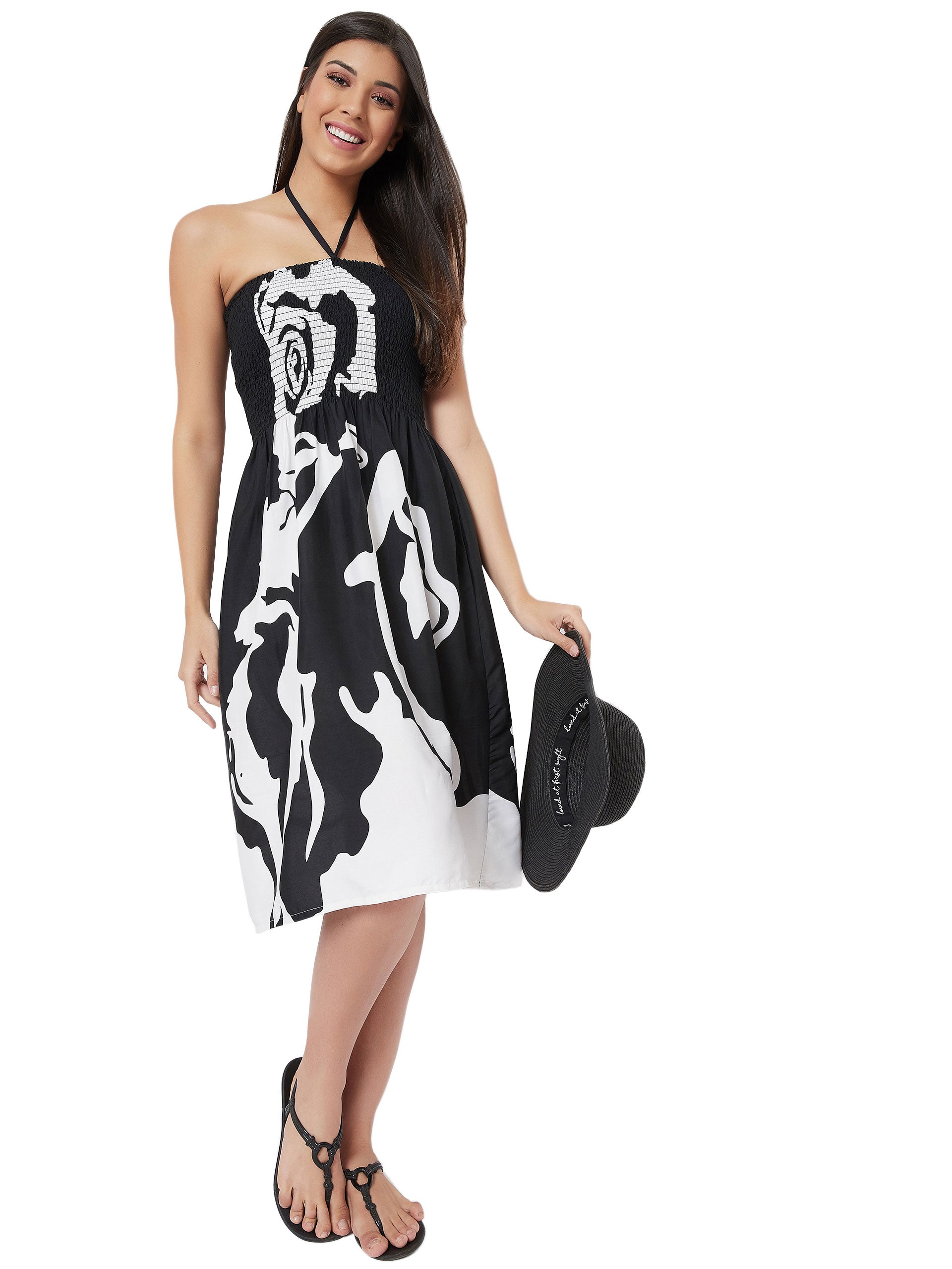 Black Polyester Drawstring Sleeveless Tube Dress For Women