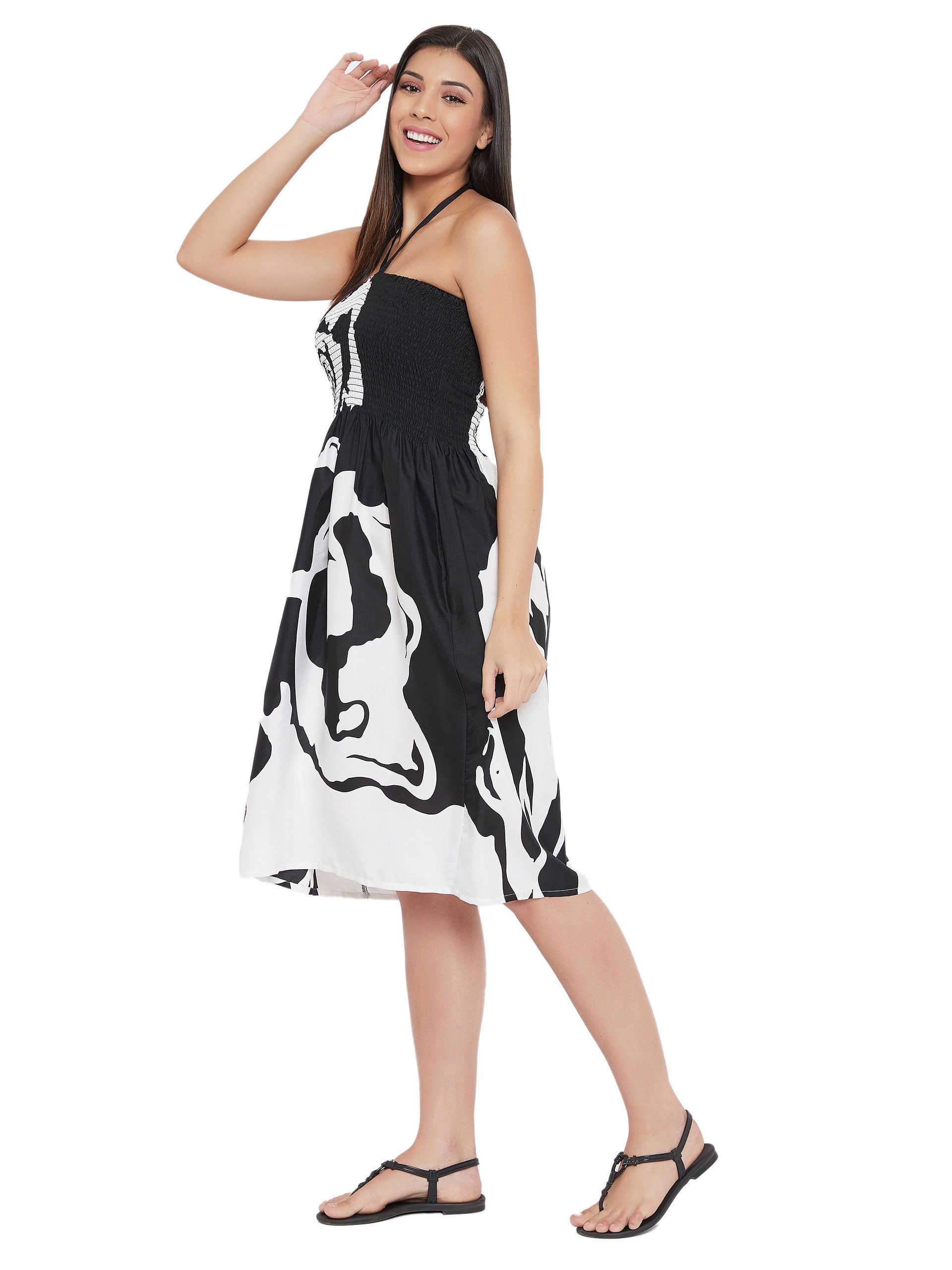 Black Polyester Drawstring Sleeveless Tube Dress For Women