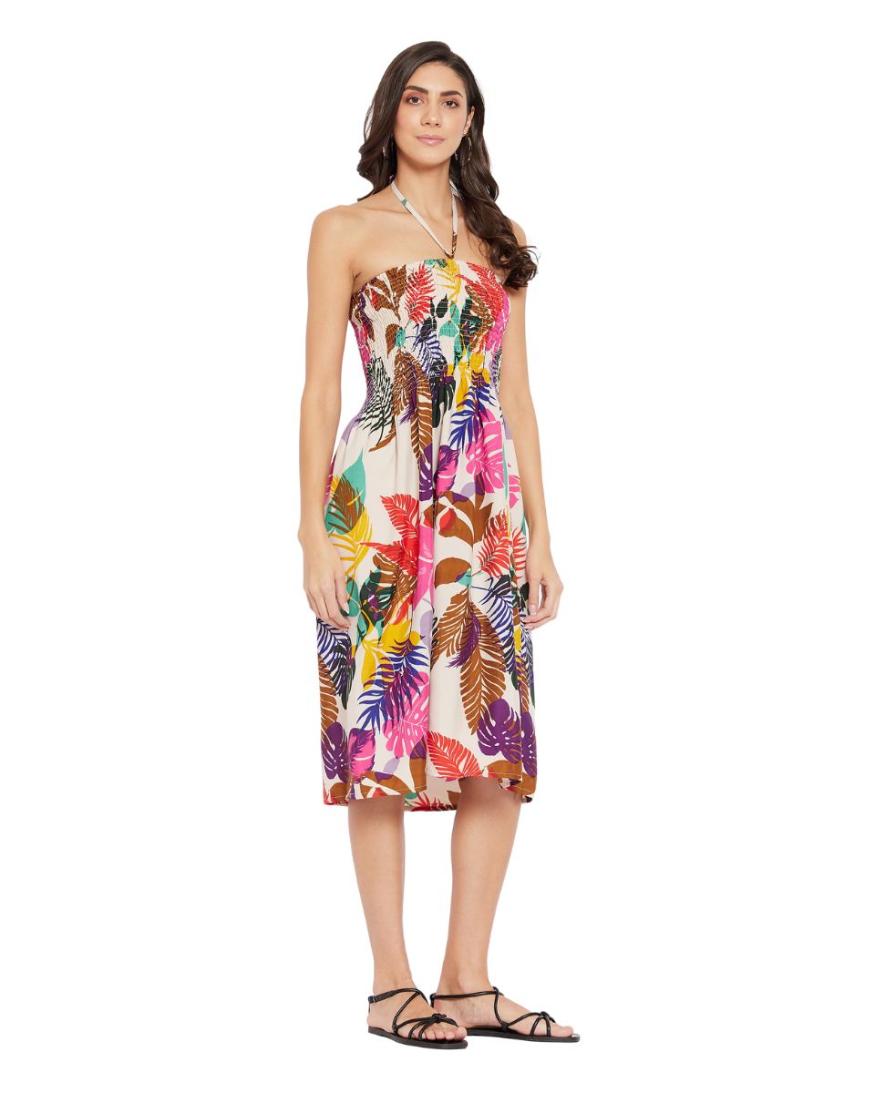 Multicolored Tropical Leaf Pattern Mini Tube Dress For Women