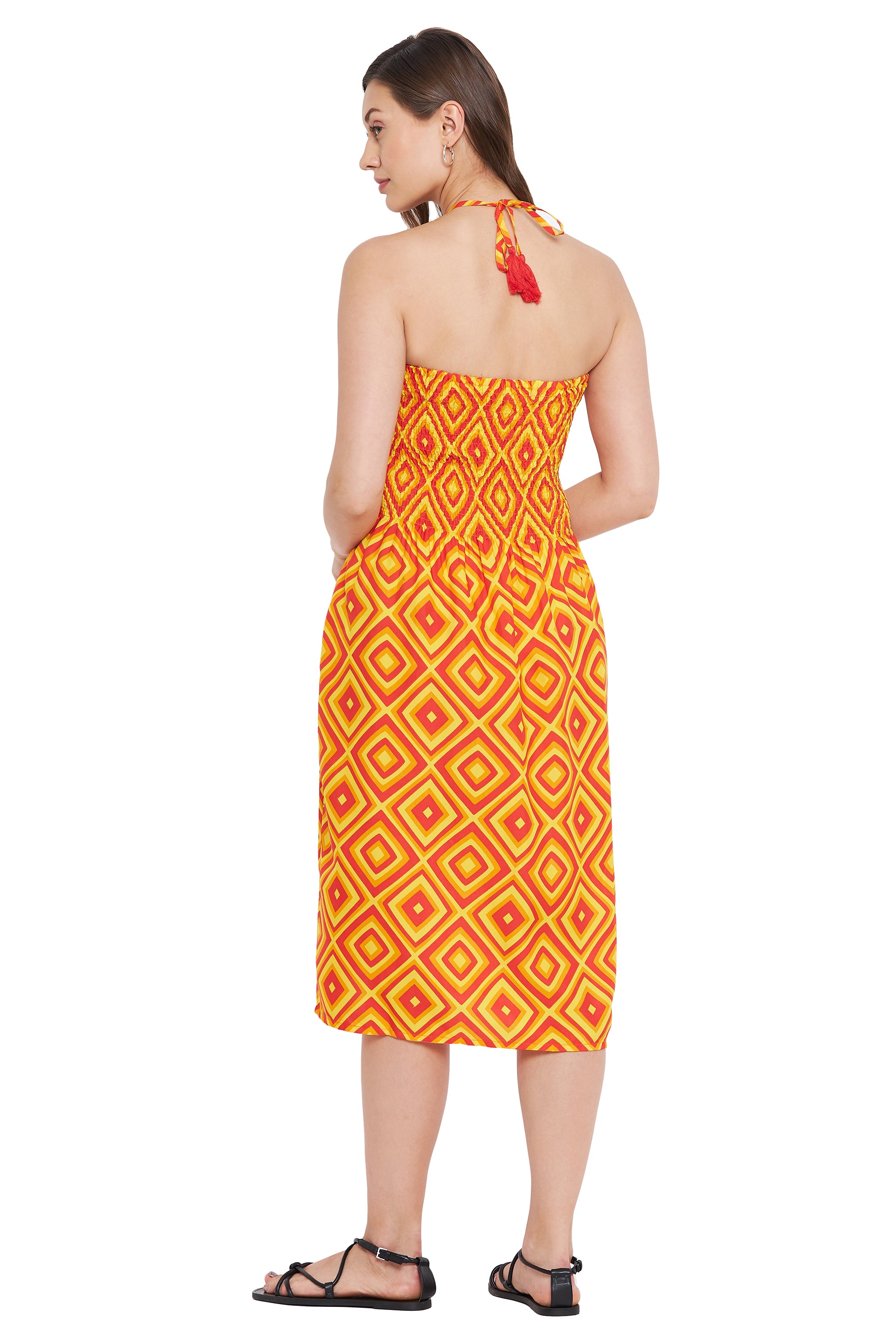 Yellow Polyester Knee Length Casual Dress For Women