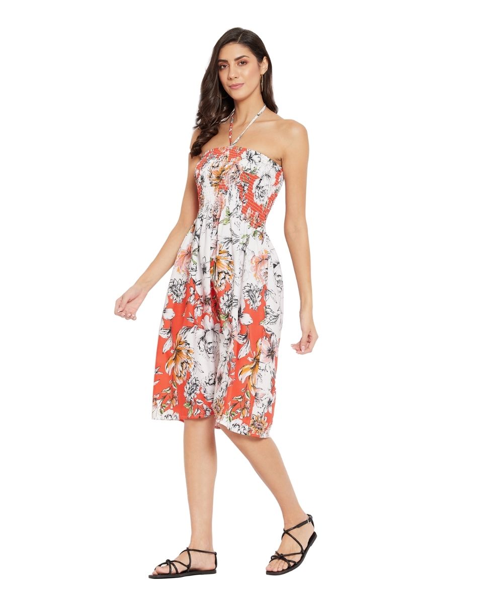 Floral Printed Multicolor Polyester Tube Dress For Women