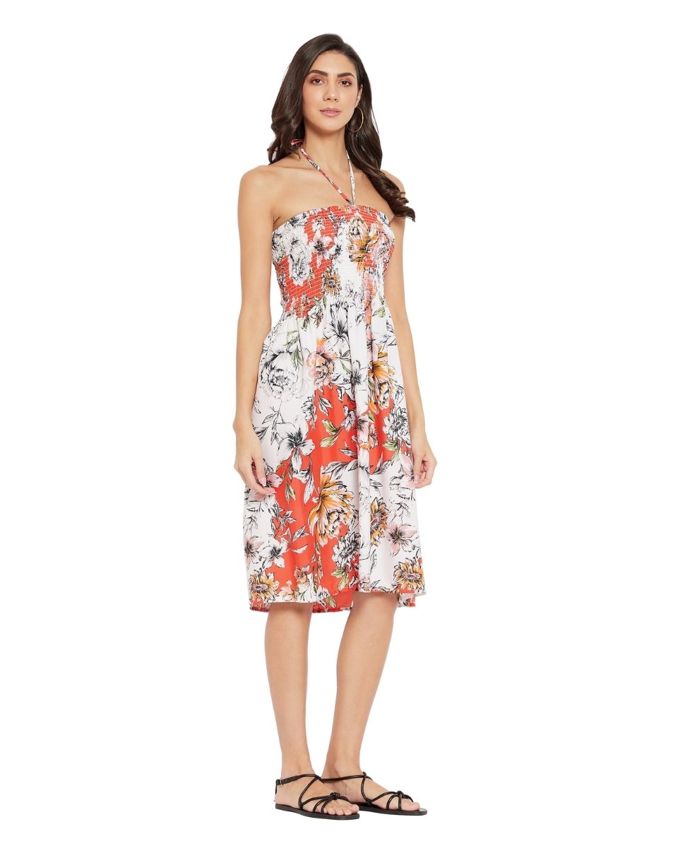 Floral Printed Multicolor Polyester Tube Dress For Women