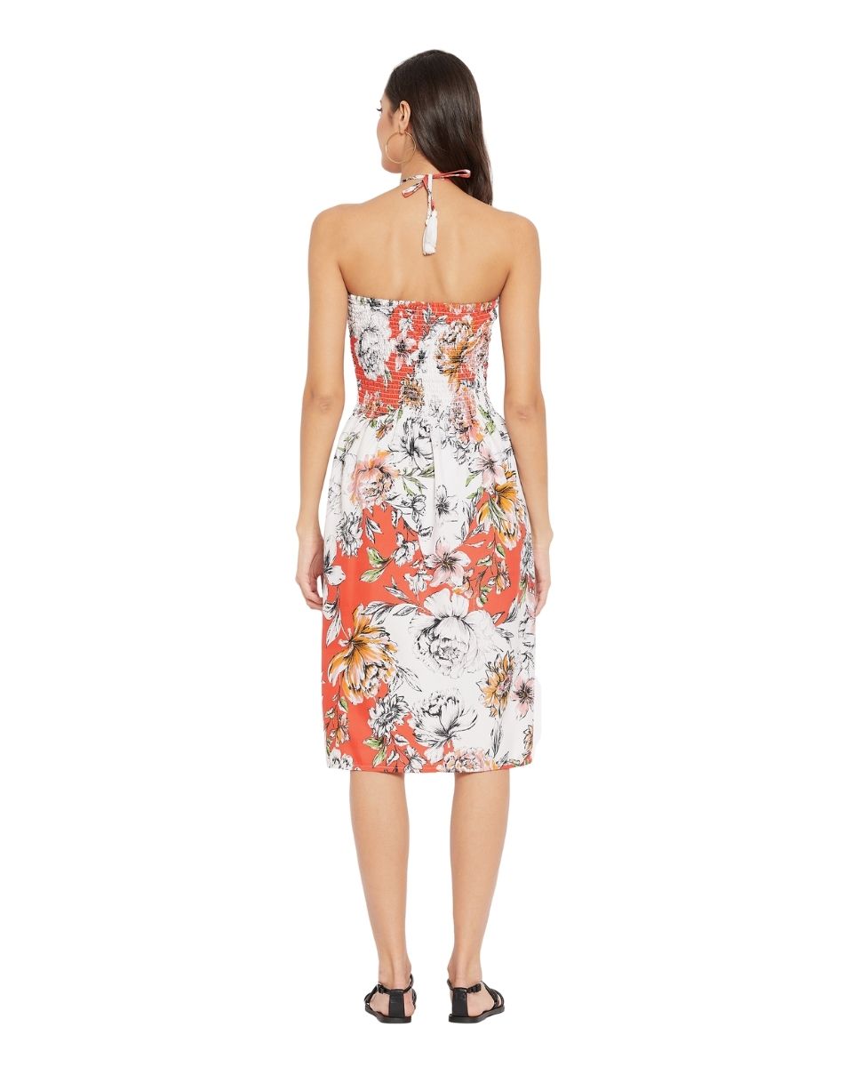 Floral Printed Multicolor Polyester Tube Dress For Women