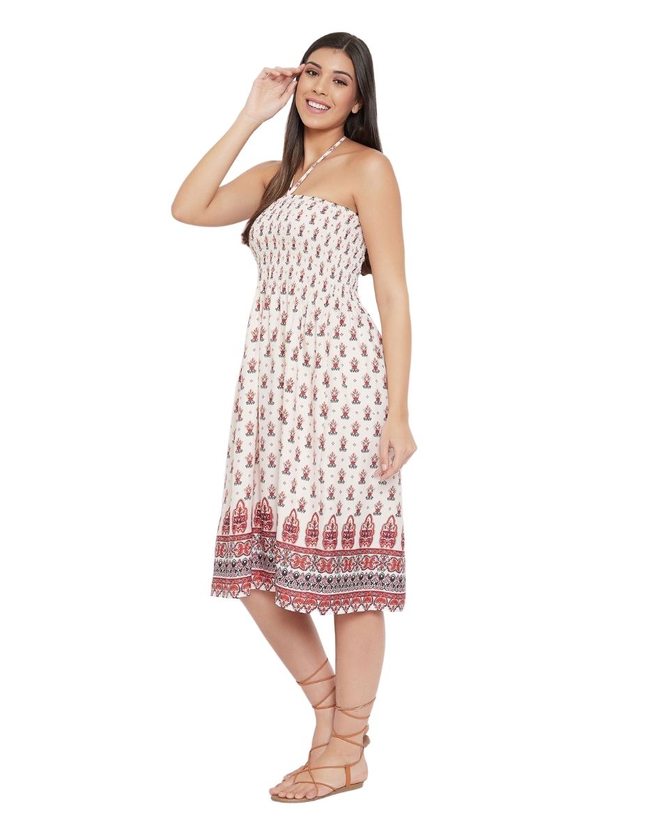 Tribal Print Beige Polyester Tube Dress For Women