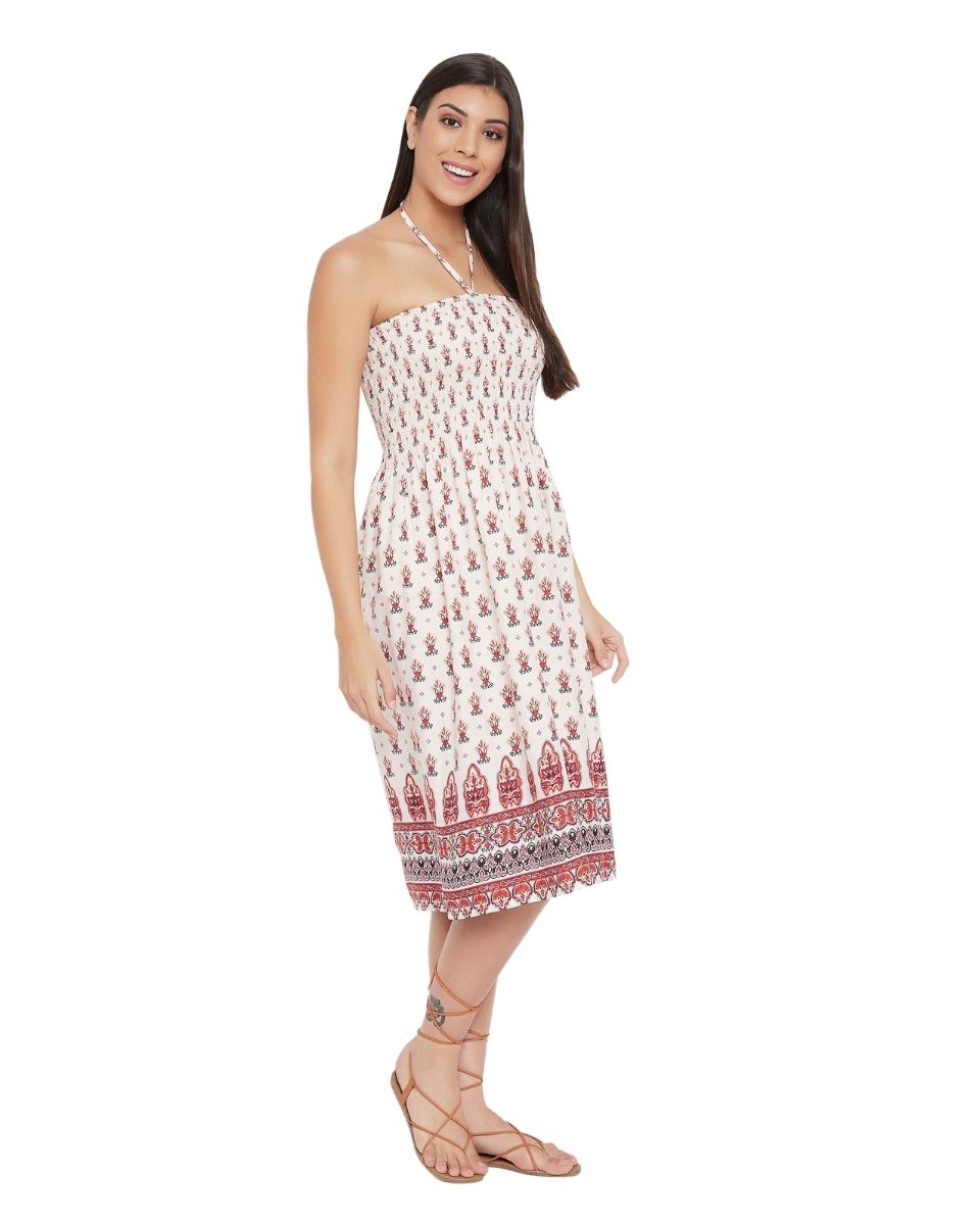 Tribal Print Beige Polyester Tube Dress For Women