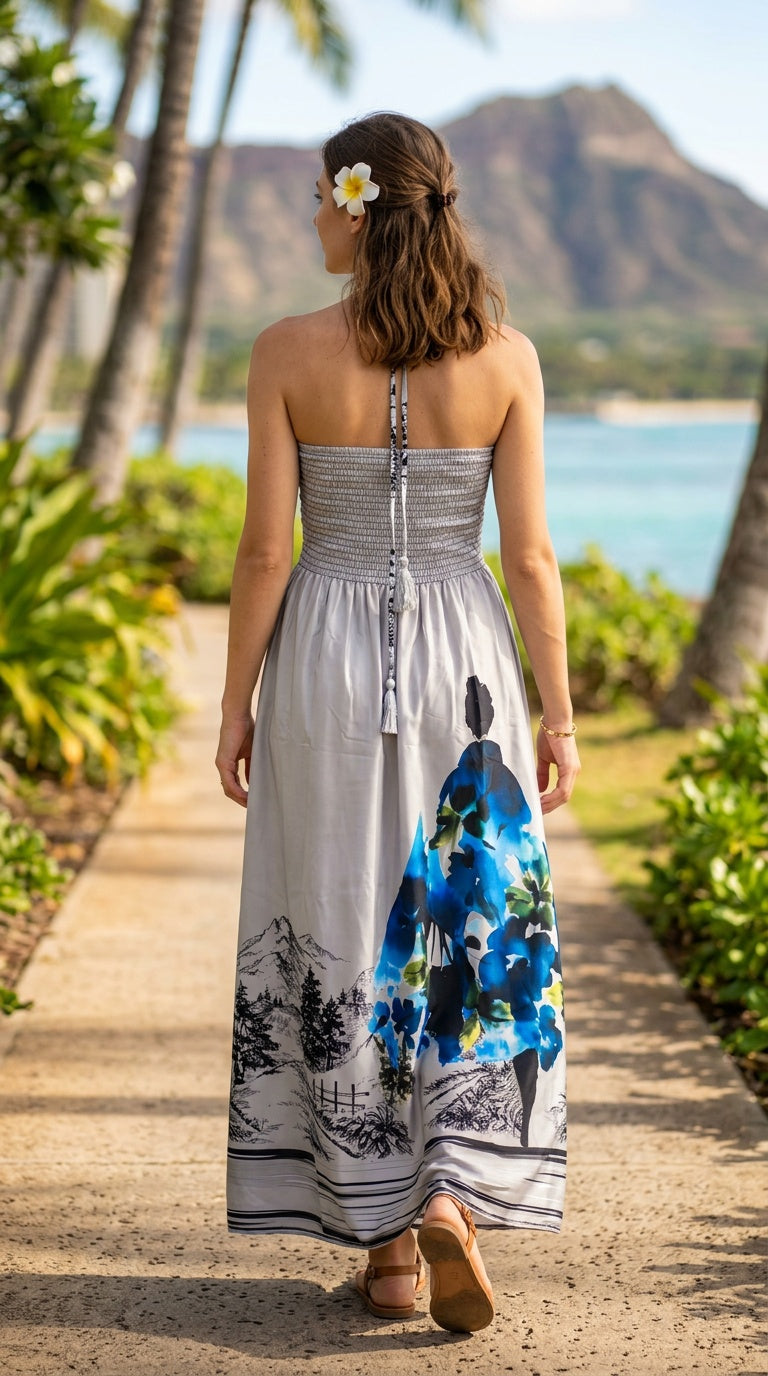 Light Grey Floral Strapless Women Beach Tube Dress