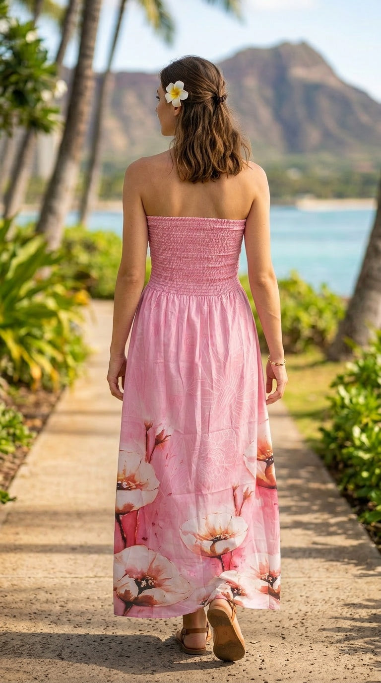 women's light pink strapless dress Light Pink Floral Strapless Tube Maxi Dress For Women S-XL