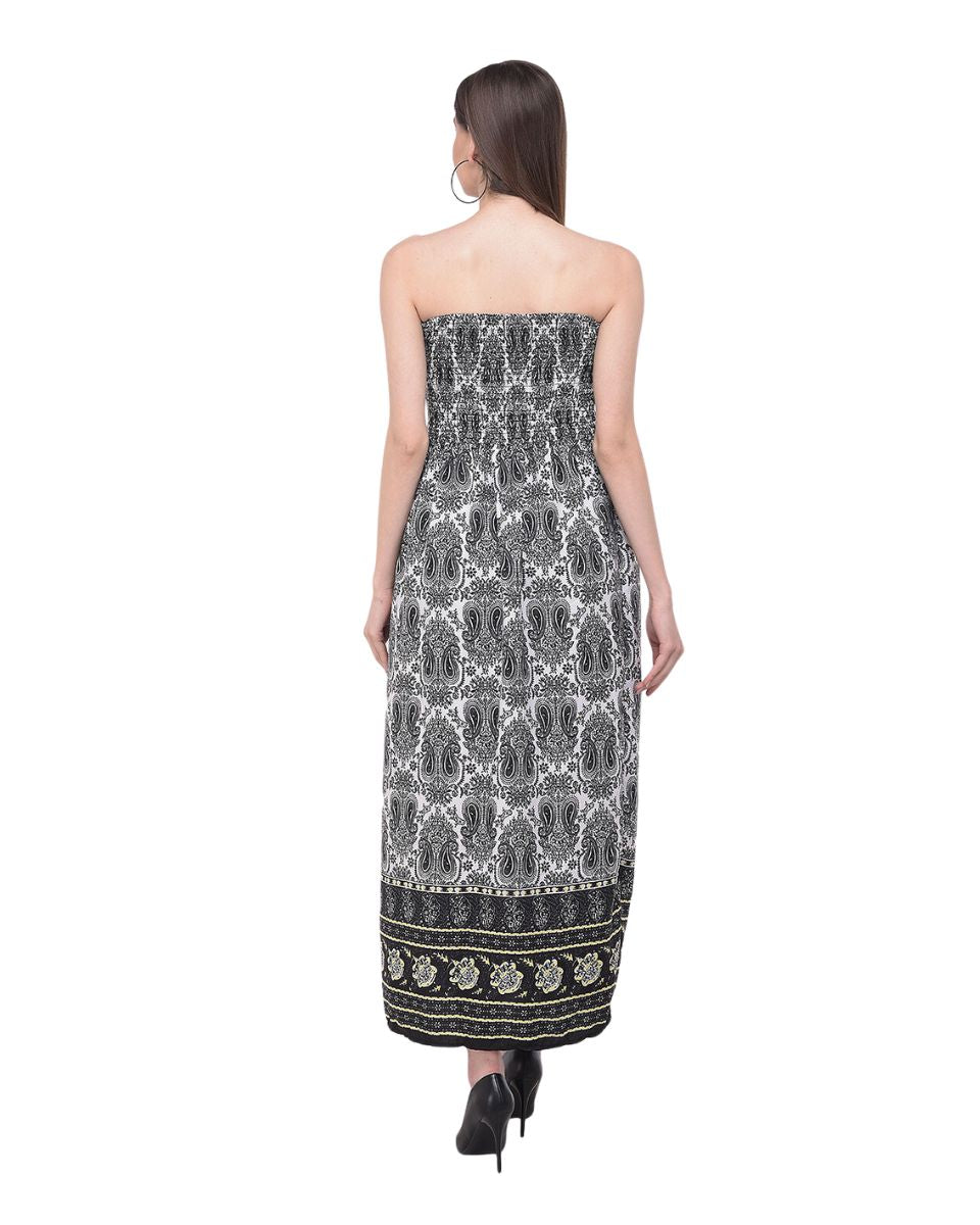 Black Strapless Paisley Printed Tube Dress For Women