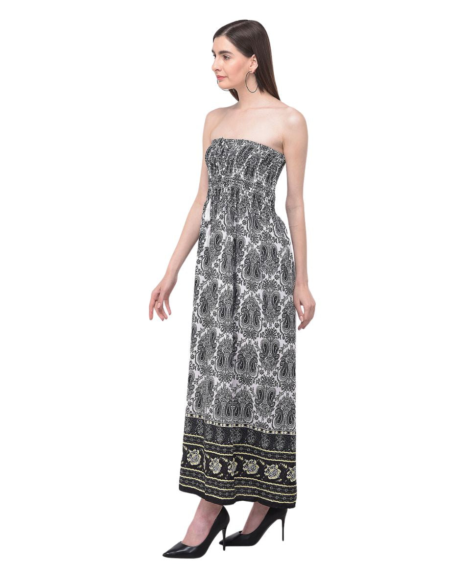 Black Strapless Paisley Printed Tube Dress For Women