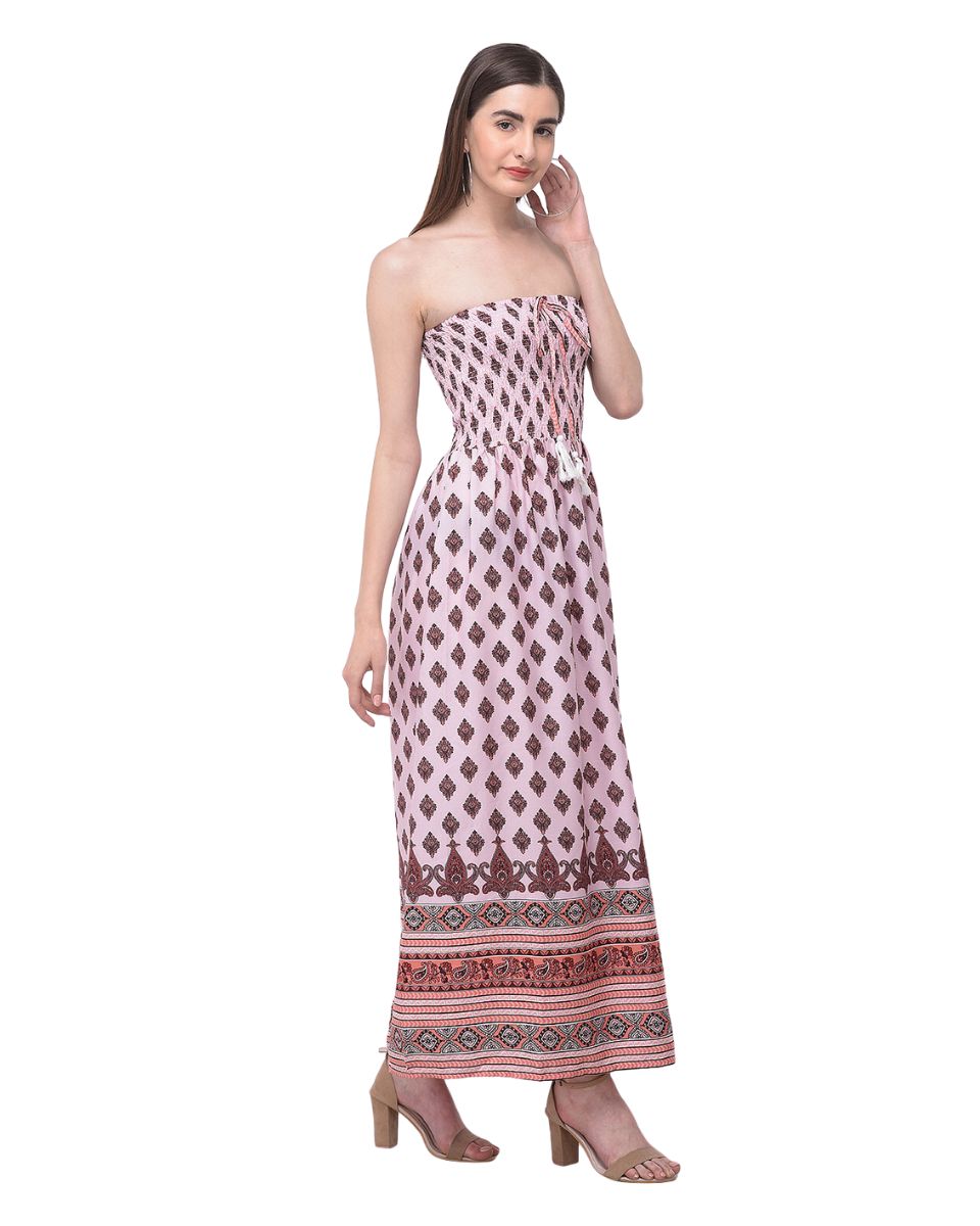 Pink Strapless Floral Printed Tube Dress For Women