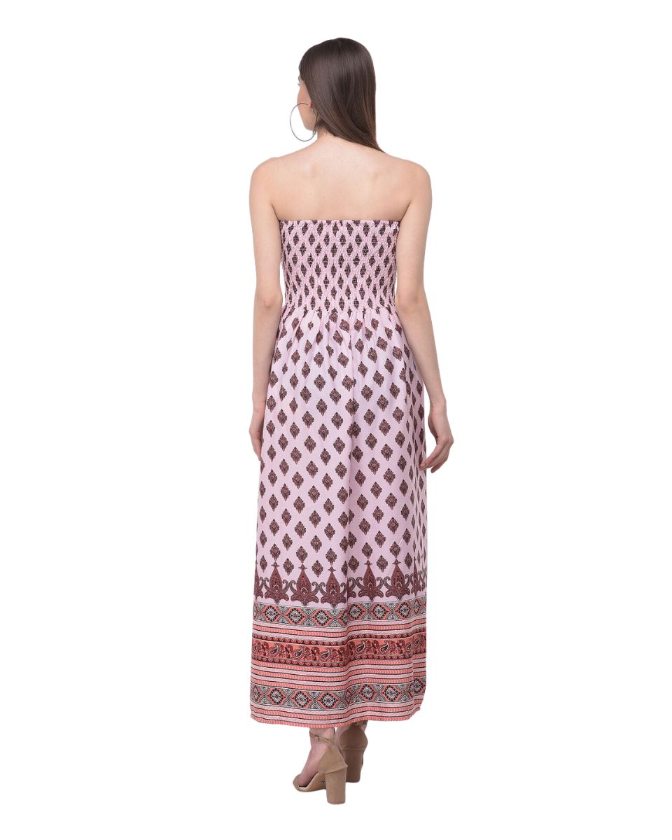 Pink Strapless Floral Printed Tube Dress For Women