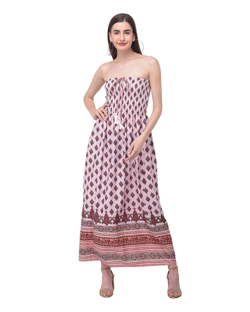 Pink Strapless Floral Printed Tube Dress For Women