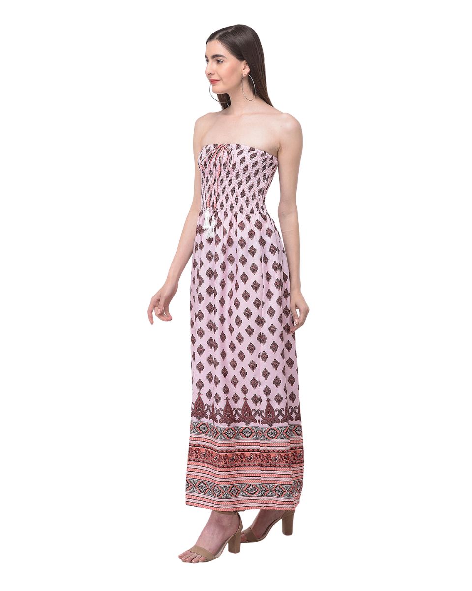 Pink Strapless Floral Printed Tube Dress For Women