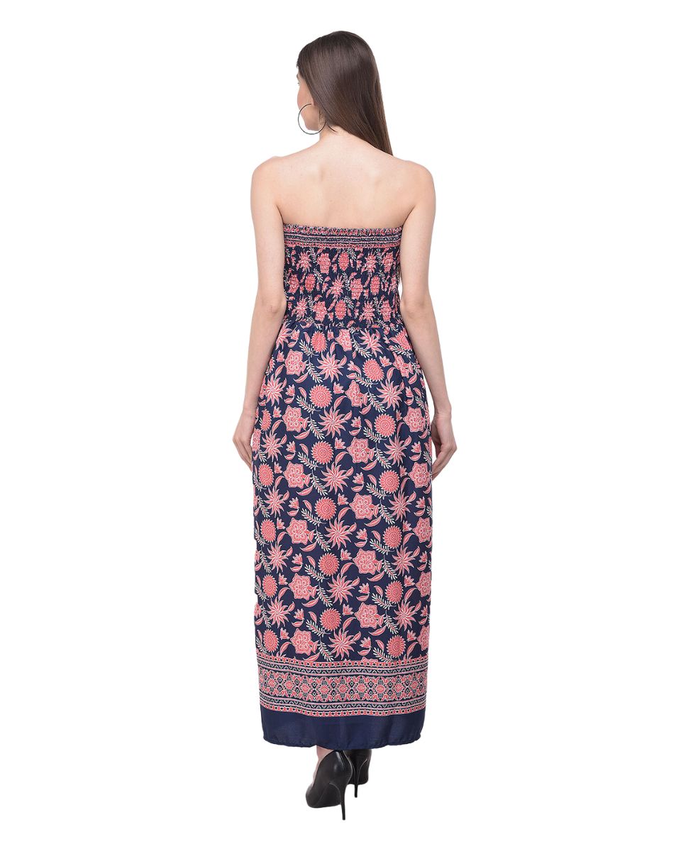 Floral Printed Pink Polyester Tube Dress For Women