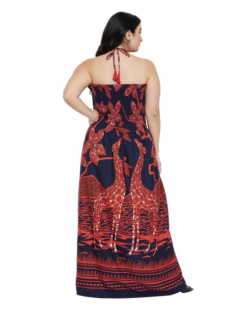 Tribal Printed Polyester Red Summer Tube Dress For Women
