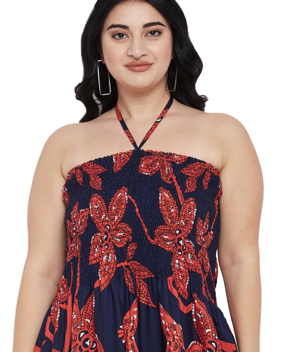 Tribal Printed Orange Polyester Tube Dress For Women