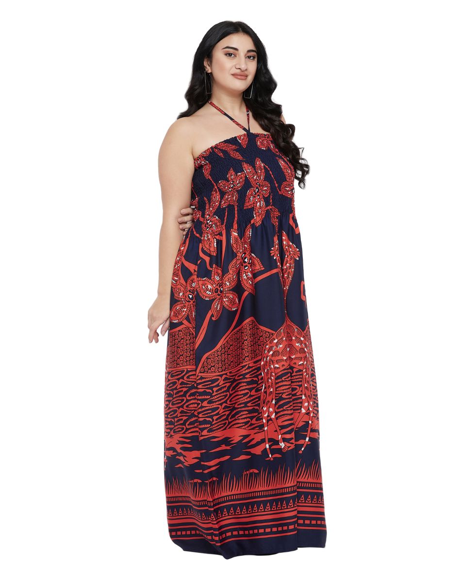 Tribal Printed Orange Polyester Tube Dress For Women