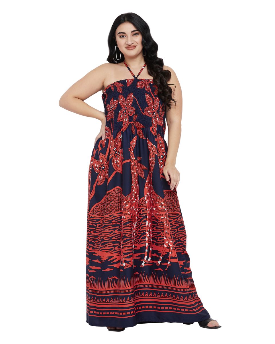 Tribal Printed Polyester Red Summer Tube Dress For Women