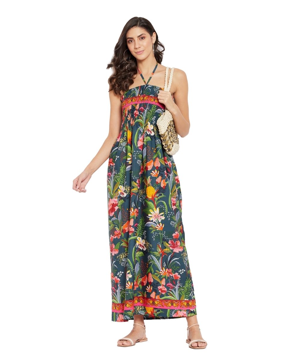 Multicolor Floral Long Tube Dress For Women