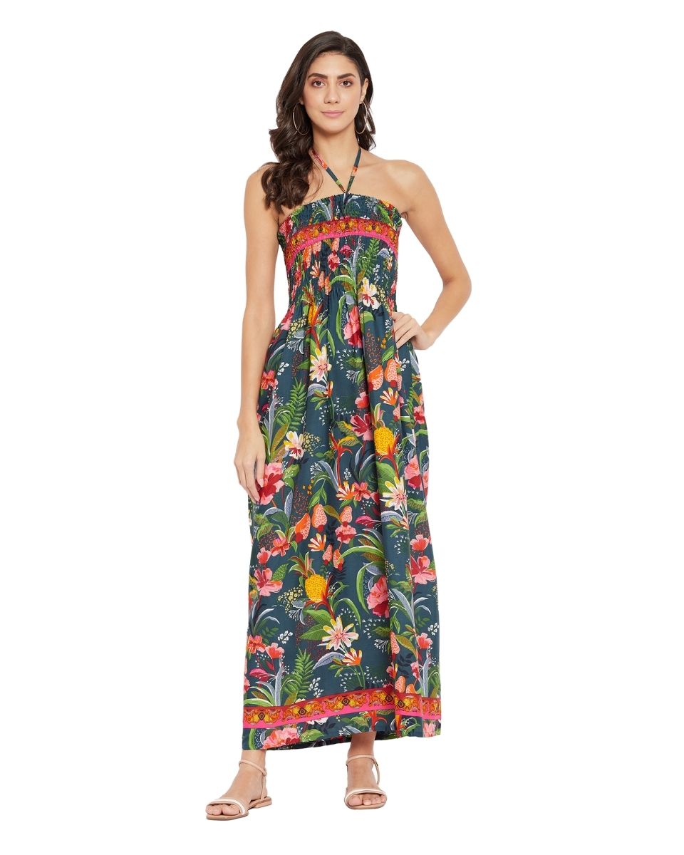 Multicolor Floral Long Tube Dress For Women