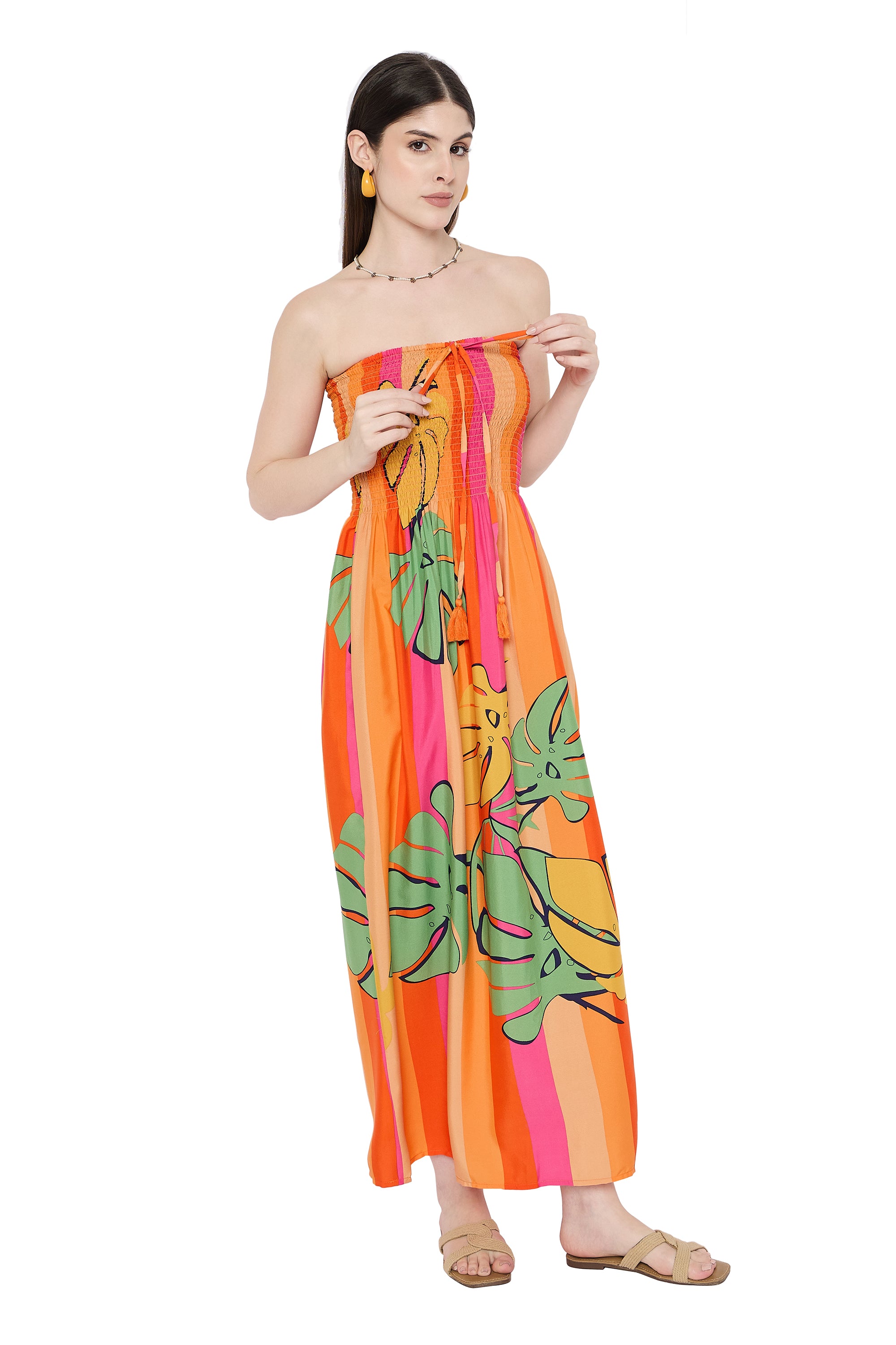 Polyester Multicolor Floral Maxi Dress for Women