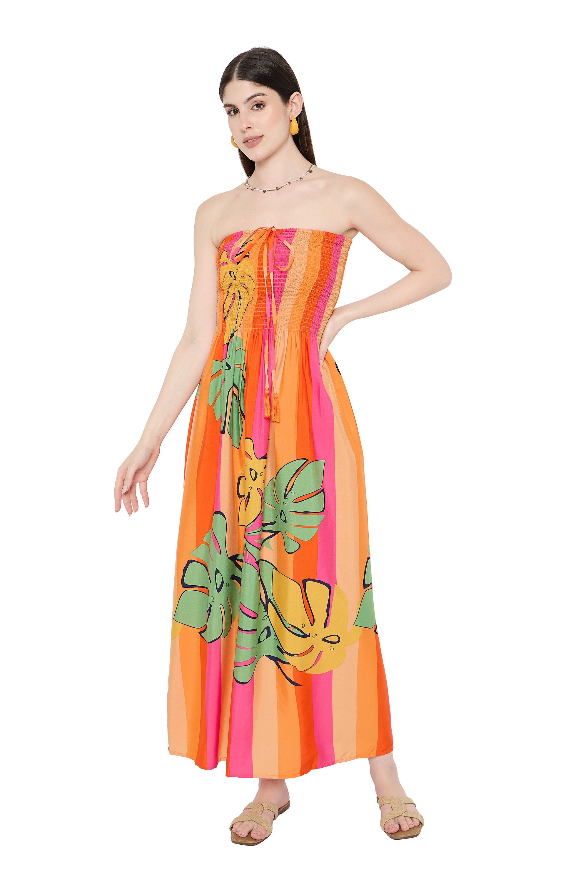 Polyester Multicolor Floral Maxi Dress for Women