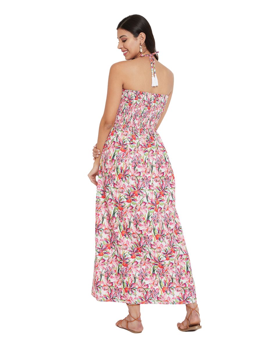 Pink Floral Print Strapless Tube Dress For Women