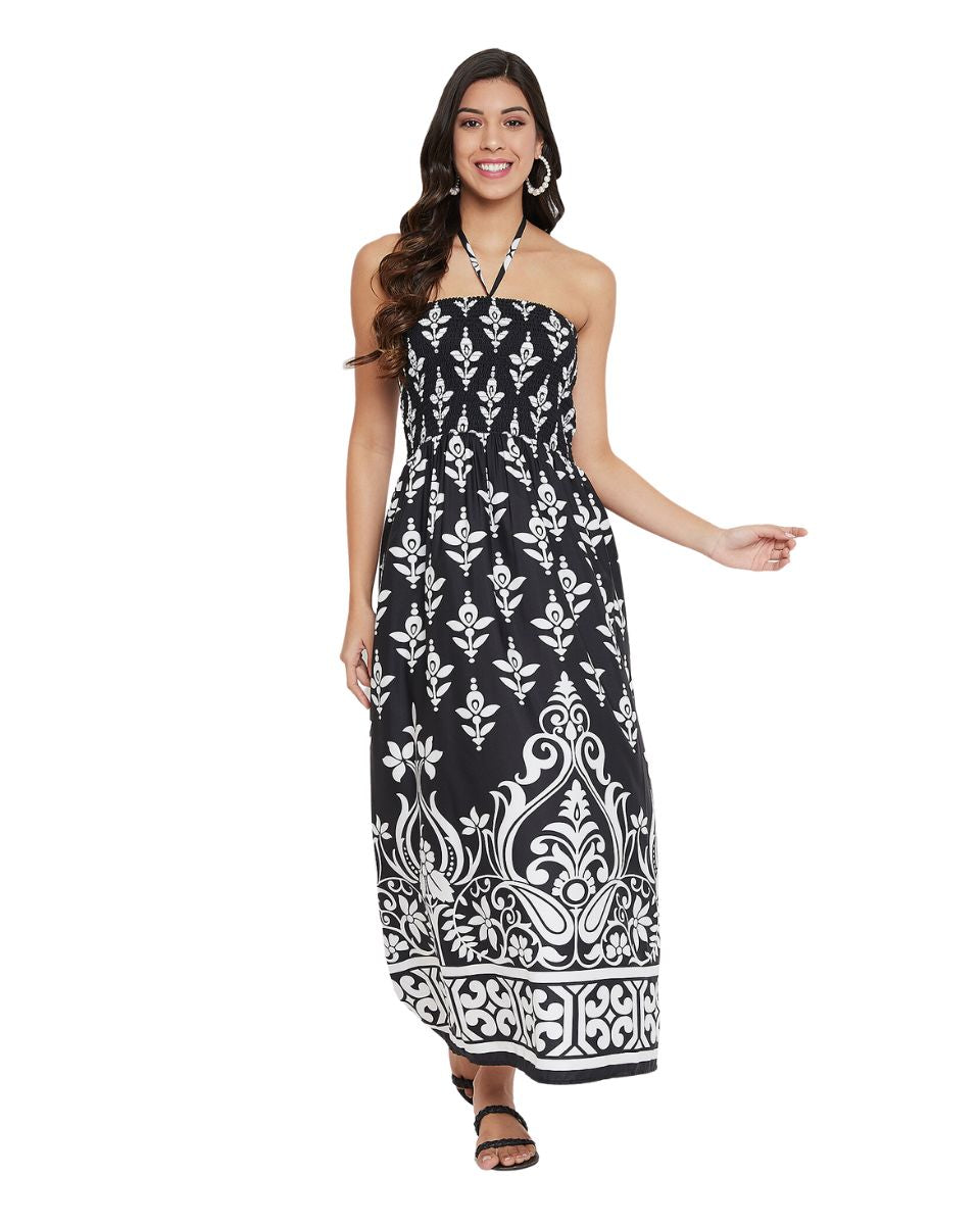 Black Floral Pattern Casual Long Tube Dress For Women