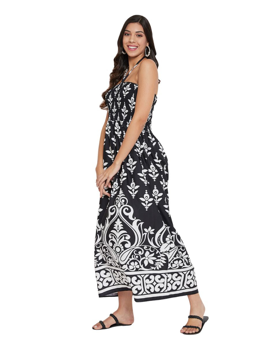 Black Floral Pattern Casual Long Tube Dress For Women