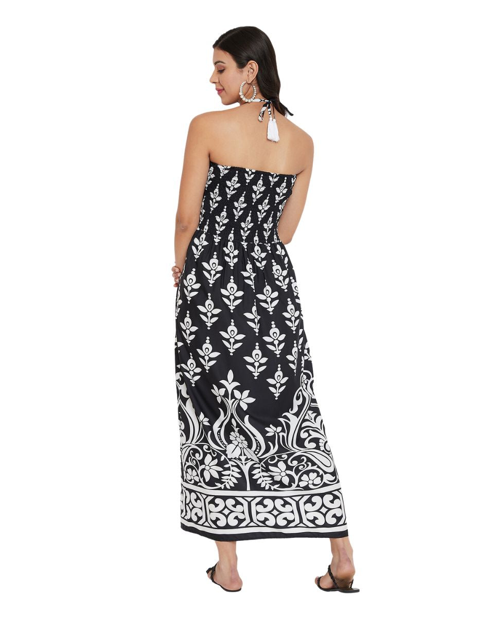 Black Floral Pattern Casual Long Tube Dress For Women