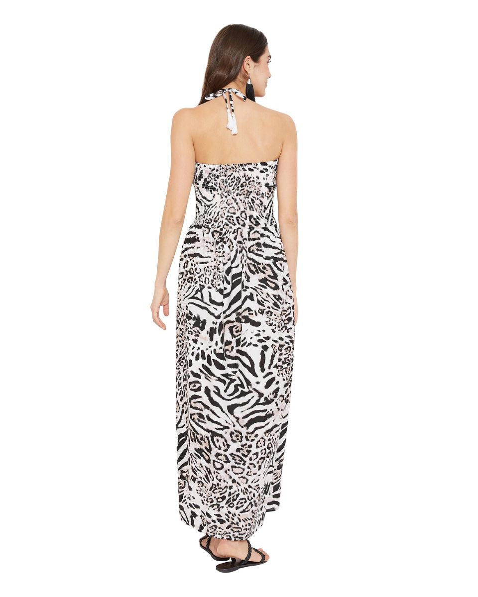 Animal Printed Black Polyester Tube Dress For Women