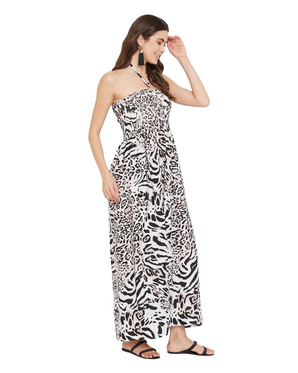 Animal Printed Black Polyester Tube Dress For Women