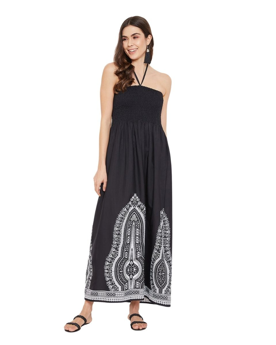 Black Drawstring Strapless Maxi Tube Dress For Women