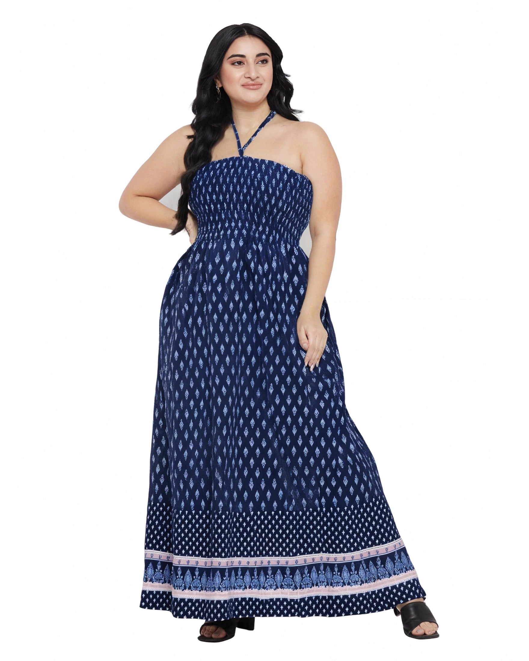 Blue Polyester Summer Tube Dress For Plus Size Women
